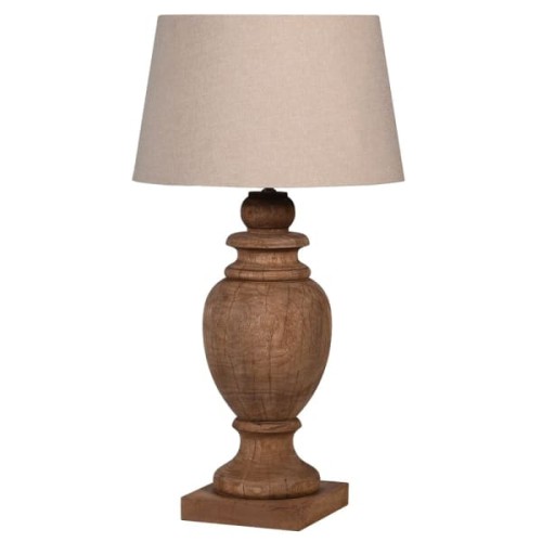 Grand Table Lamp Wooden Manila, 95 cm Mango Wood with Cream Shade