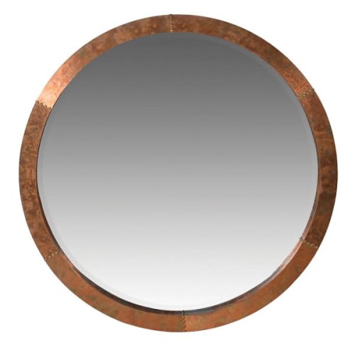 Large Round Aged Copper-Effect Wall Mirror 91.5 cm