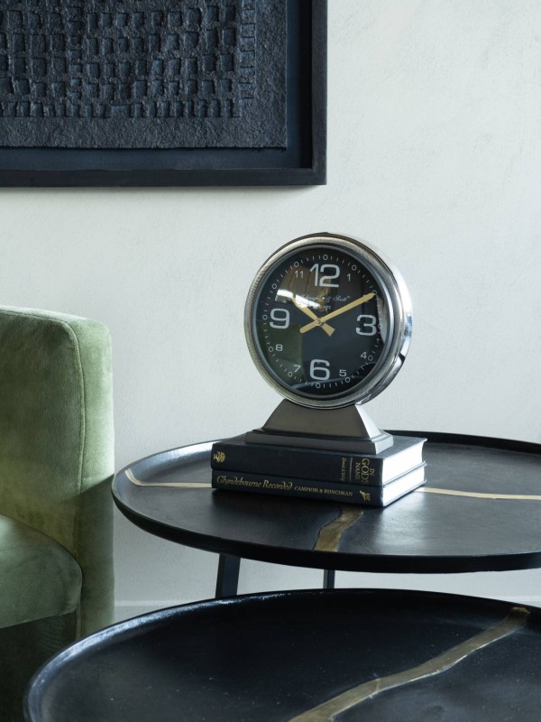 Aviation Large Mantel Clock 32 cm - Grey, Black, Gold Hands