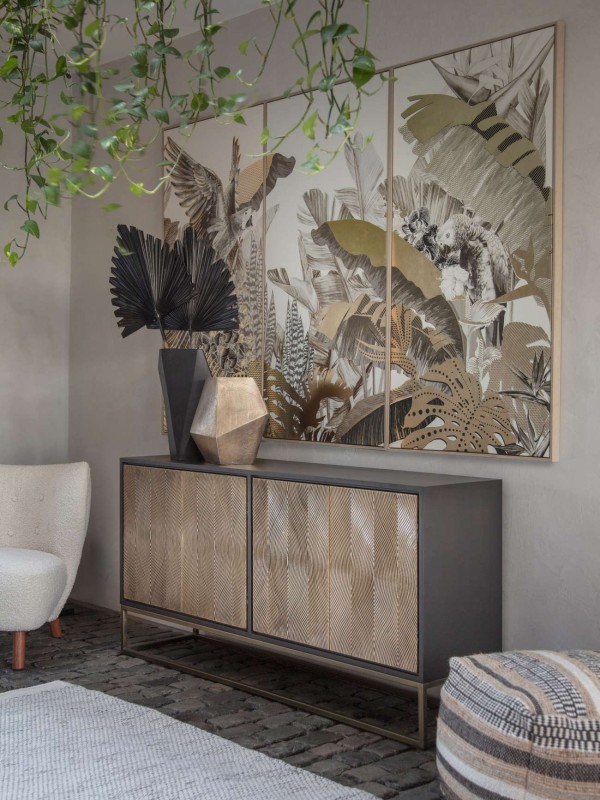 Gold metal vase for a sideboard