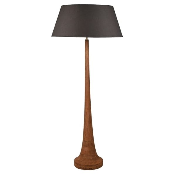 Large mango wood floor lamp with black shade measuring 162 cm high