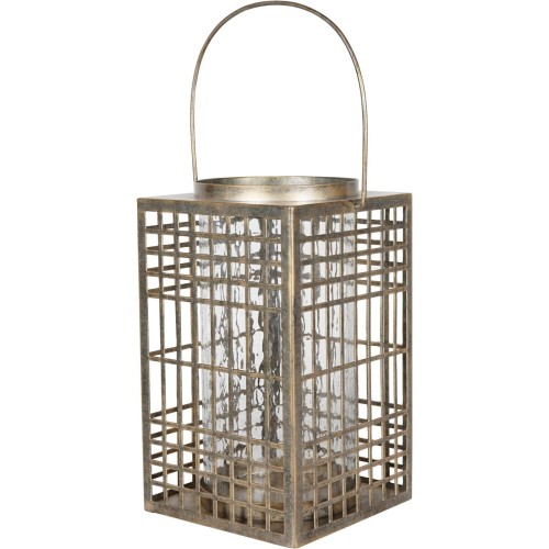 Eccleston Lantern 33 cm – Antique Gold Iron Candle Lantern with Glass Insert