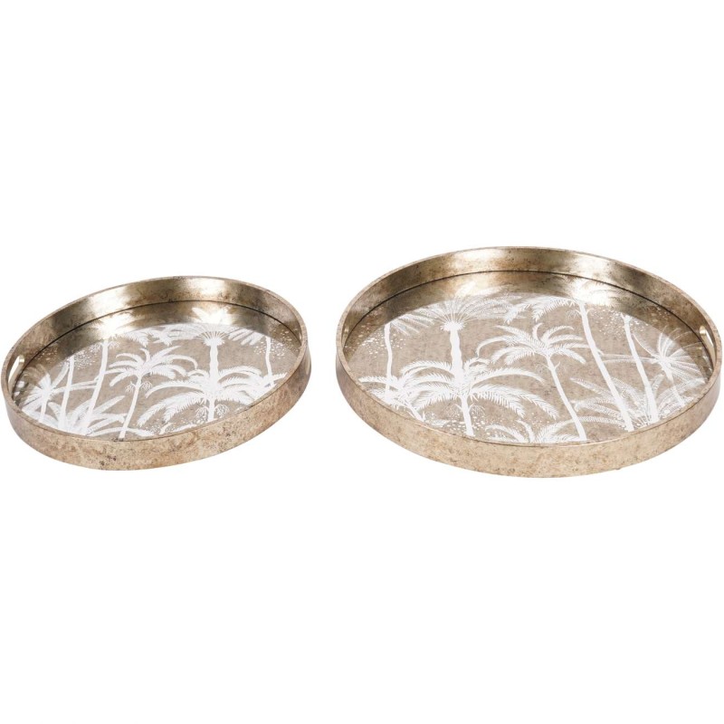 Round antique gold trays with mirrored palm tree design