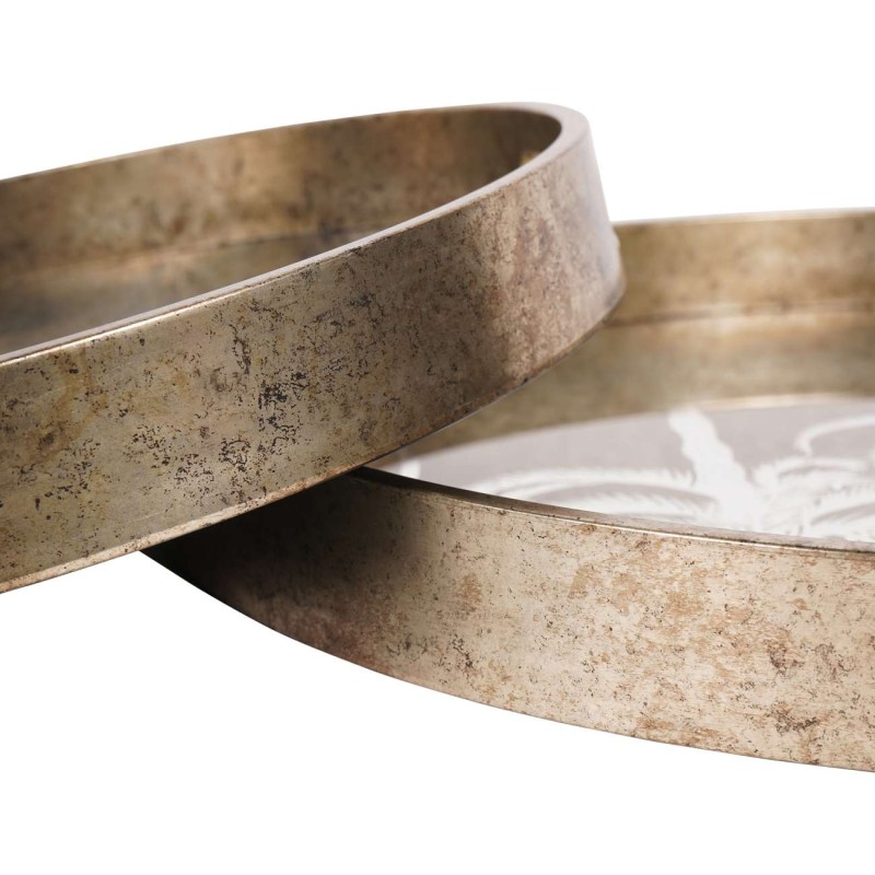 Set of two round decorative trays in aged gold