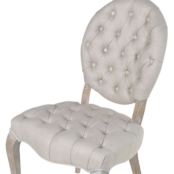 Luxury linen upholstered dining chair Distel in ivory with ash wood legs