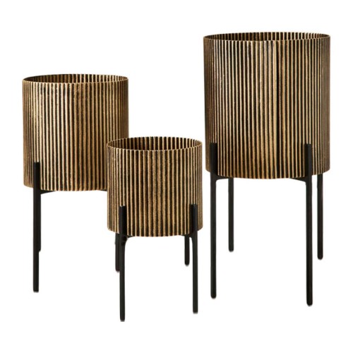 Kingston Large Gold Floor Planters on Black Stands – Set of 3