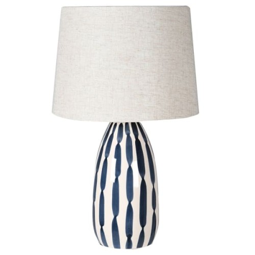 Blue and White Table Lamp 57 cm with Linen Shade