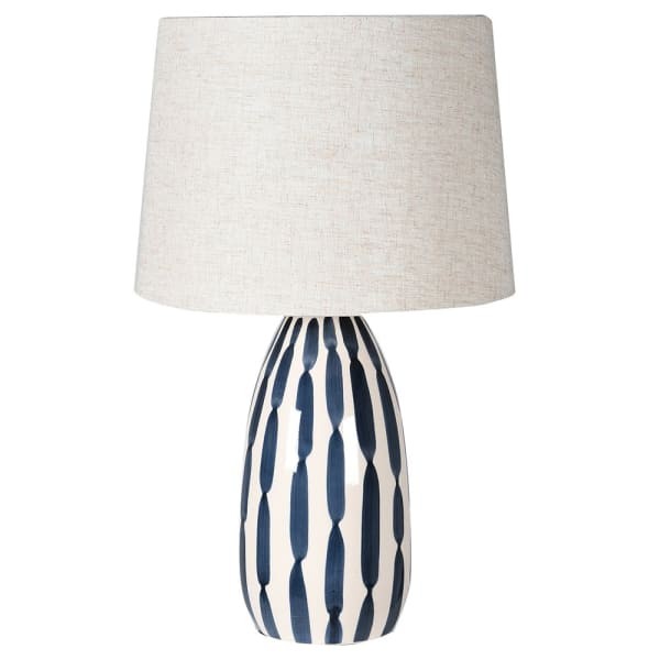 Blue and white table lamp 57 cm with linen shade