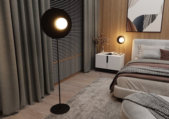 London Black Modern Metal Floor Lamp 145 cm metal and glass