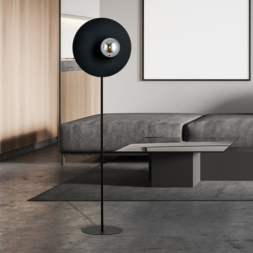 London II Black Modern Metal Floor Lamp 145 cm metal and smoked glass