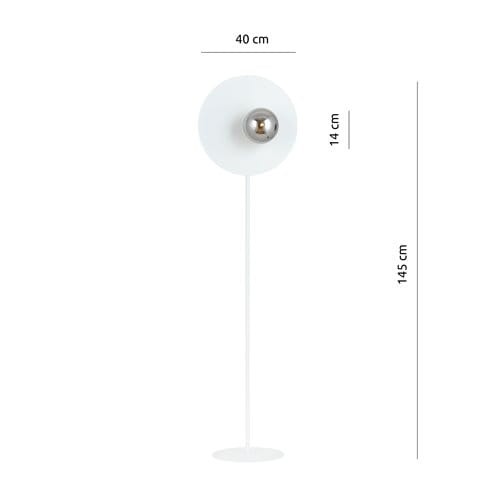 London II White Modern Metal Floor Lamp 145 cm metal and smoked glass
