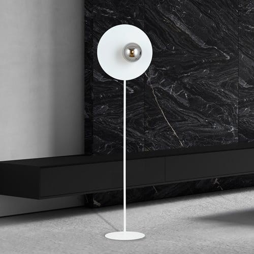 London II White Modern Metal Floor Lamp 145 cm metal and smoked glass