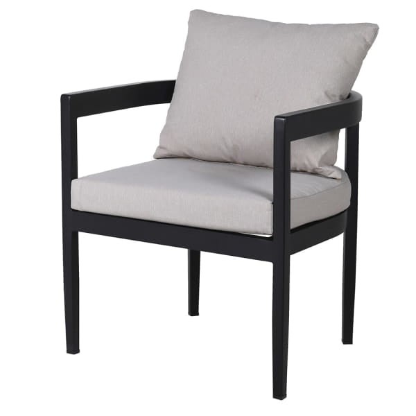 River Garden outdoor chair with black frame and light cushions