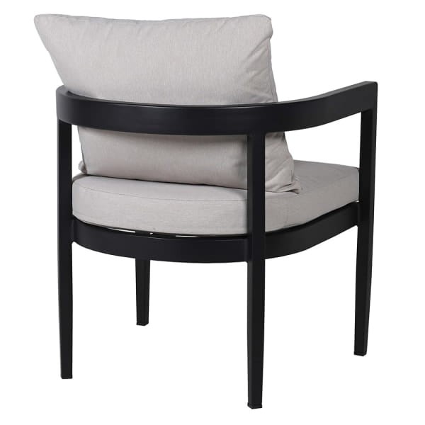 River Garden outdoor chair with black frame and light cushions