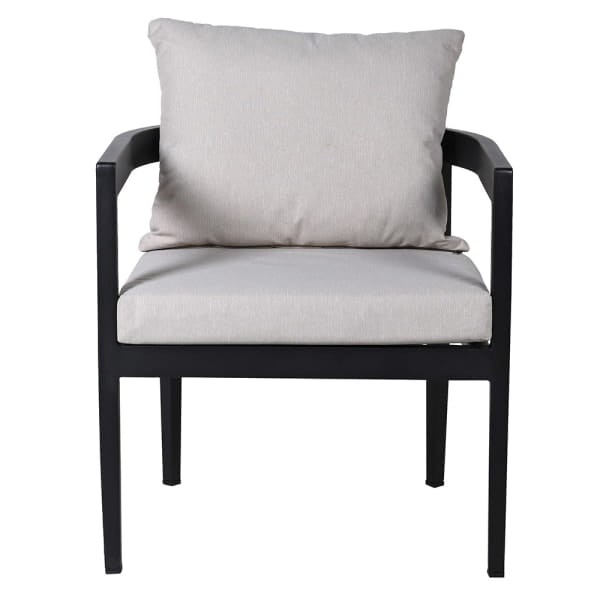 River Garden outdoor chair with black frame and light cushions