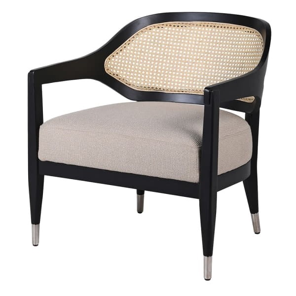Chelsea Black cane armchair with beige upholstered seat