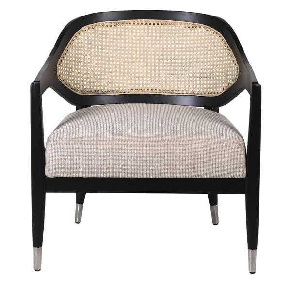 Chelsea rattan back accent chair with stainless-steel foot caps