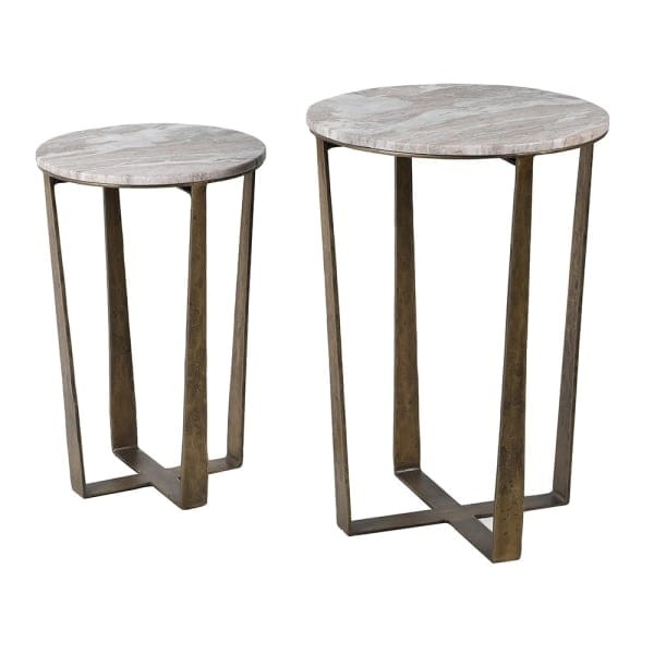 Marble side tables set of two with round stone tops