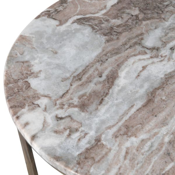 Two round marble side tables with antique-gold bases