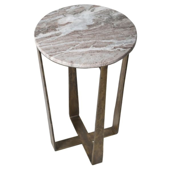 Two round marble side tables with antique-gold bases