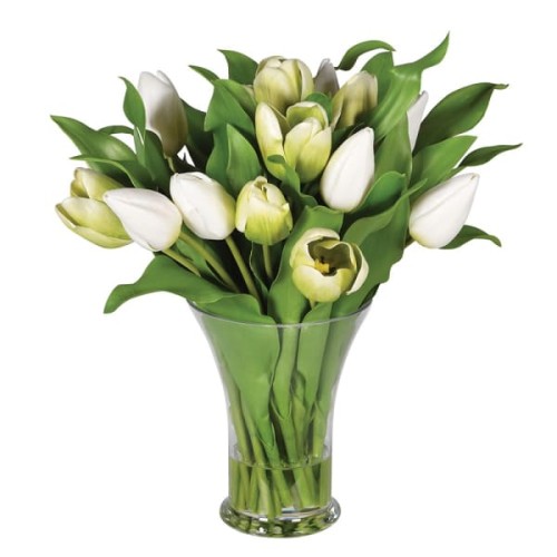 White Artificial Tulips in Glass Vase 45 cm