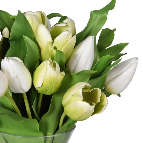 White Artificial Tulips in Glass Vase 45 cm
