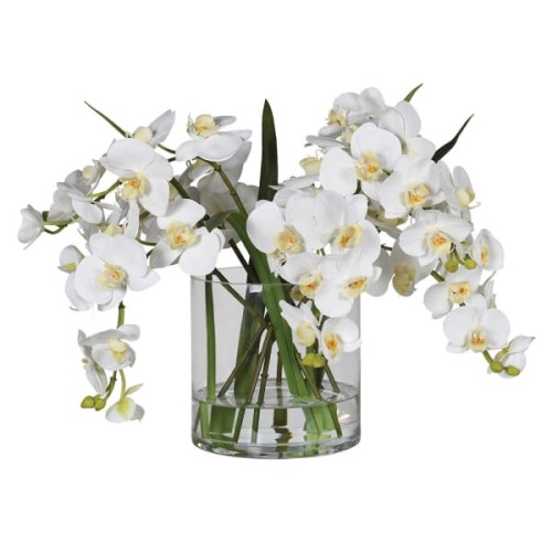 White Artificial Orchids in Glass Vase 36 cm