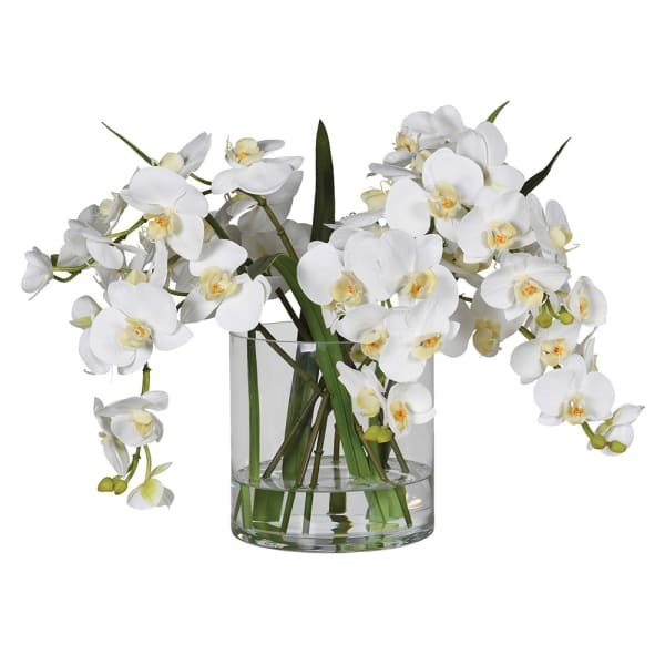 White Artificial Orchids in Glass Vase 36 cm