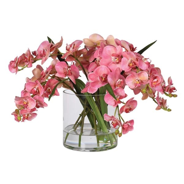 Pink Artificial Orchids in Glass Vase 36 cm
