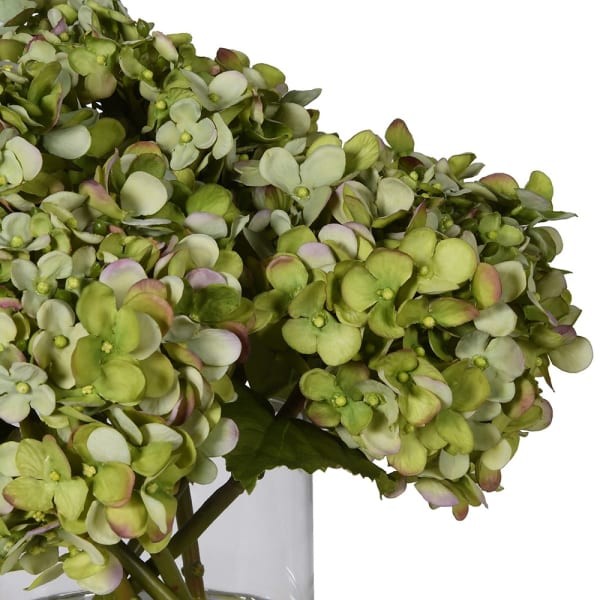 Green Artificial Hydrangeas in Glass Vase 35 cm