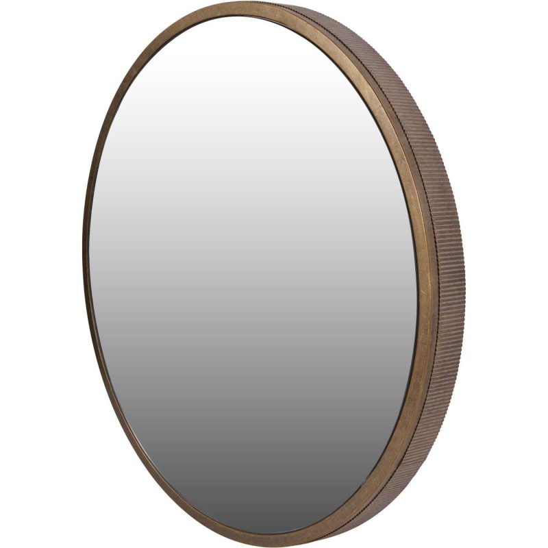 Large round mirror with an aged gold metal frame