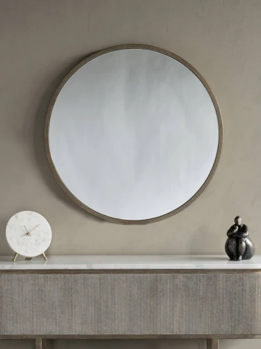 Primrose Gold Round Wall Mirror 80 cm in Aged Gold Metal