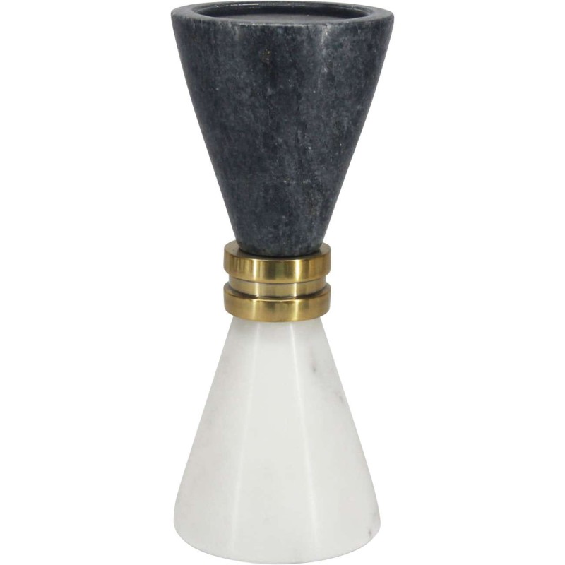 Tall natural marble candle holder with brass detail