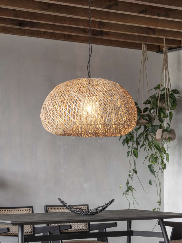 Lampa sufitowa Bamboo 80x50 cm naturalna ręcznie wykonana lampa wisząca sufitowa z bambusa