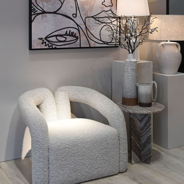Camden Grey Bouclé Accent Chair with Distinctive Backrest