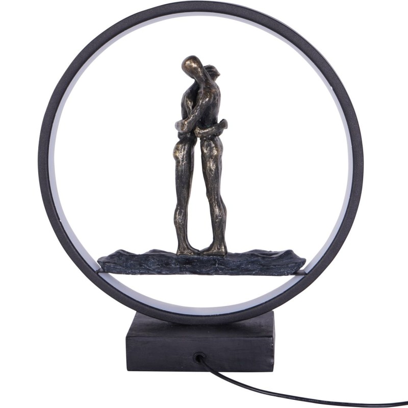 Antique bronze couple within a circular LED frame