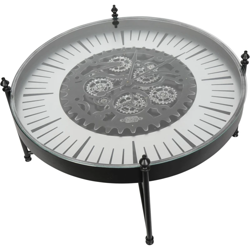Black coffee table with clear glass top