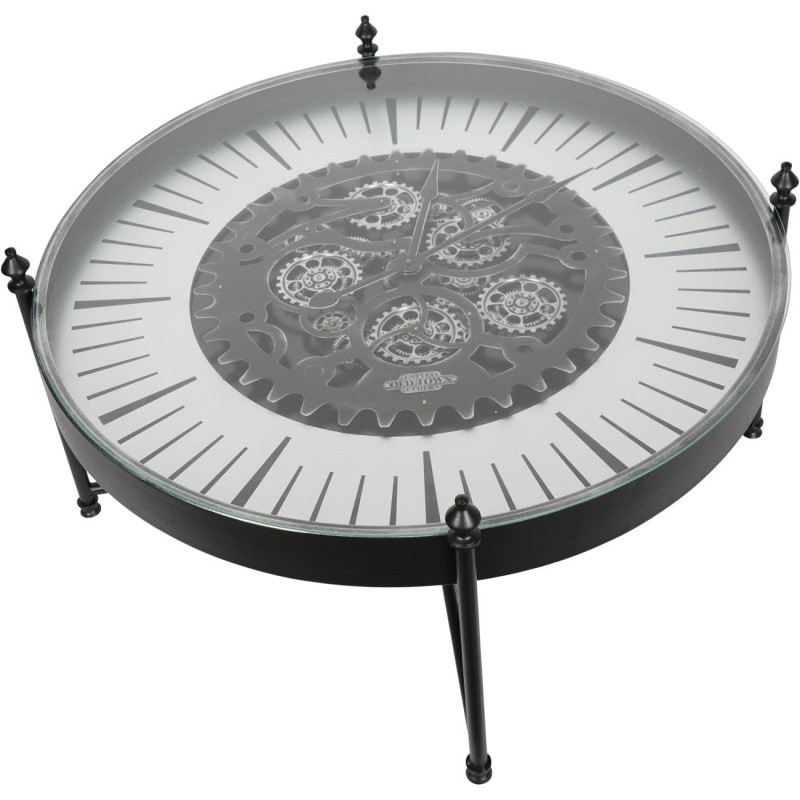 Clock Black Round Coffee Table 100 cm Metal with Glass Top and Clock Mechanism