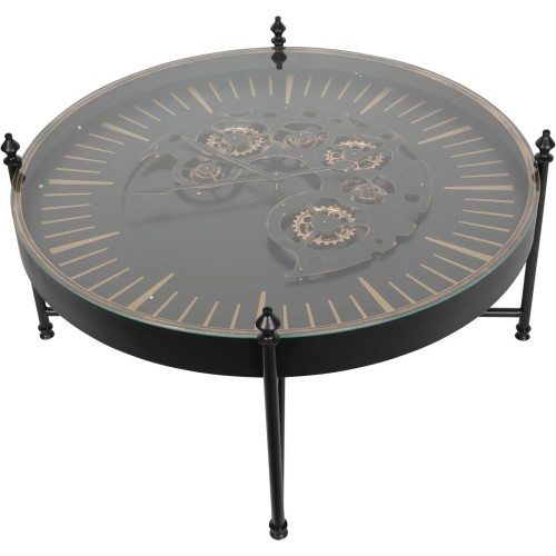 Clock Gold Round Coffee Table 100 cm Metal with Glass Top and Clock Mechanism
