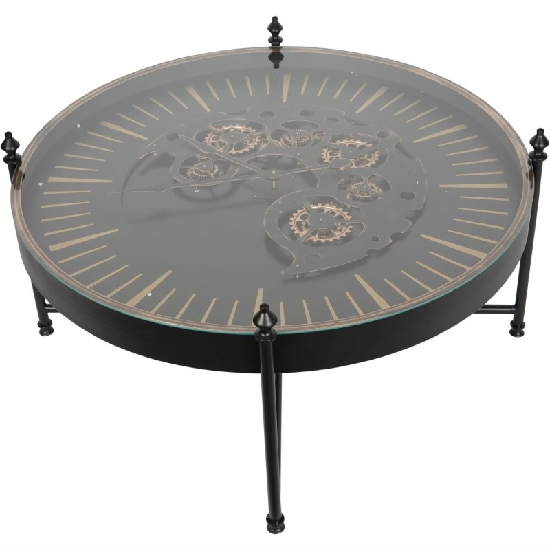 Clock Gold Round Coffee Table 100 cm Metal with Glass Top and Clock Mechanism