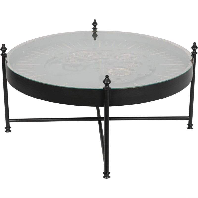 Clock Gold Round Coffee Table 100 cm Metal with Glass Top and Clock Mechanism