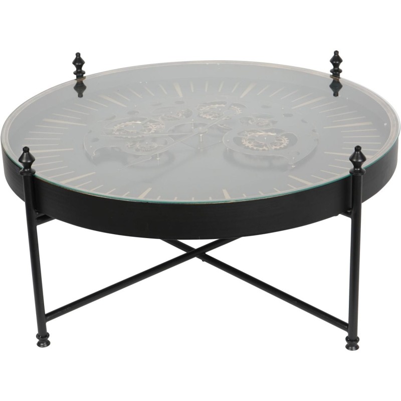 Clock Gold Round Coffee Table 100 cm Metal with Glass Top and Clock Mechanism