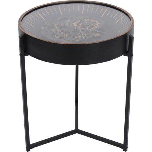 Clock Gold Round Side Table 49 cm Metal with Glass Top and Clock Mechanism