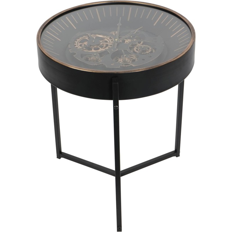 Black and gold side table with clear glass top