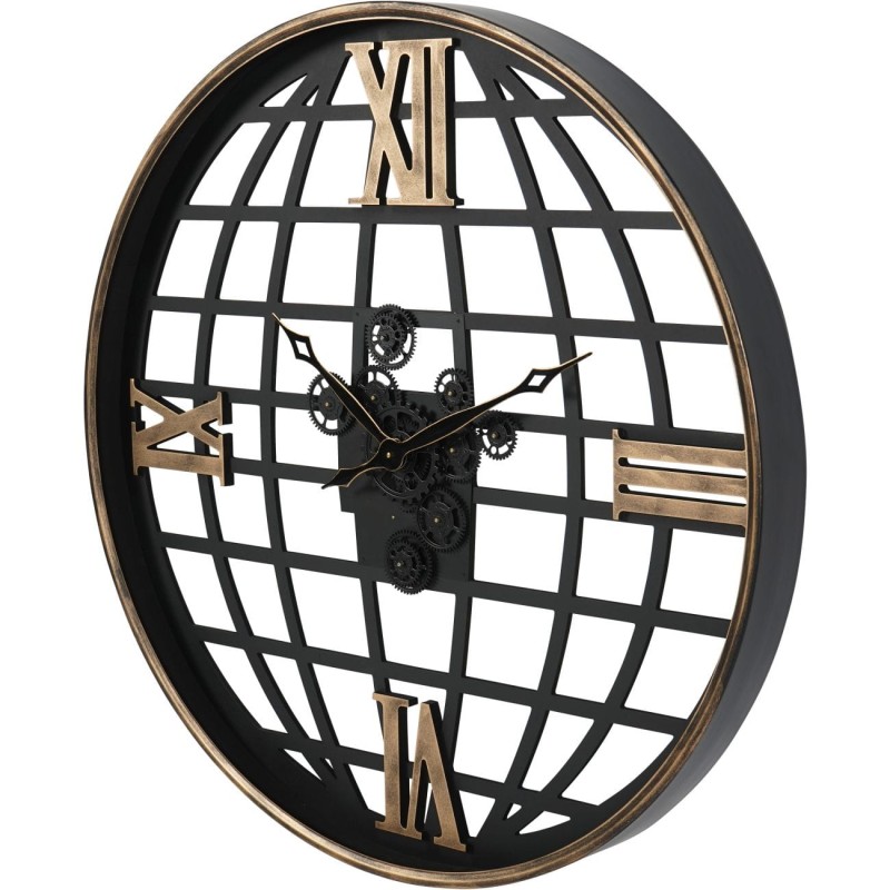 Large metal wall clock with globe-inspired design