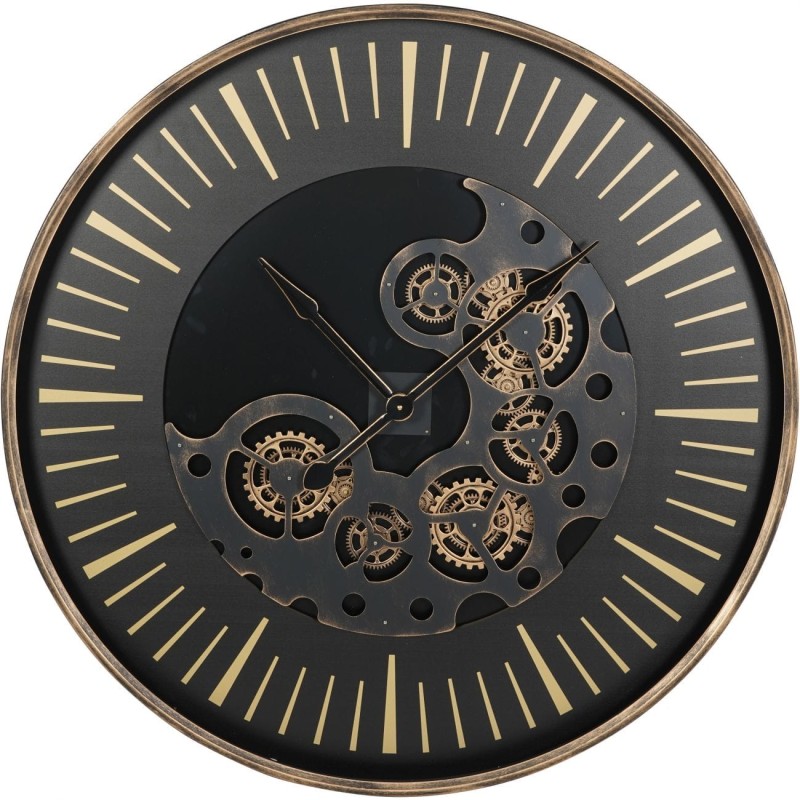Black metal clock with aged gold hour markers