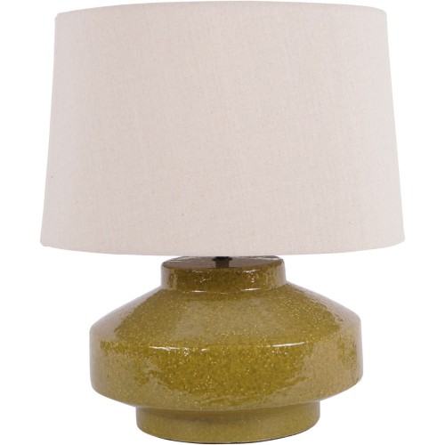 Portland Green Ceramic Table Lamp 45.5 cm with Beige Linen Shade