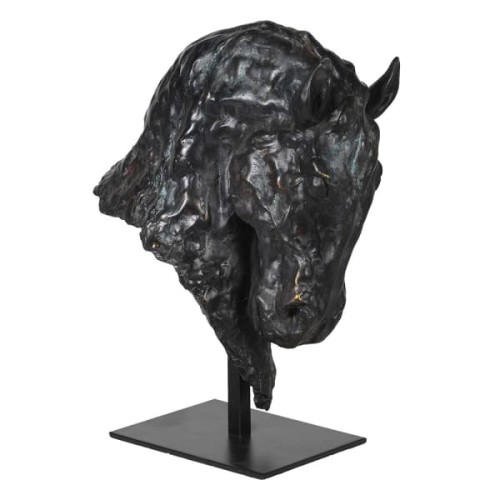 Black Horse II Sculpture on Stand – 40 cm, Resin & Iron