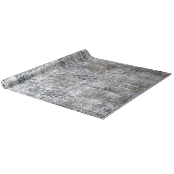 Grey and blue rug 206 x 290 cm with decorative pattern