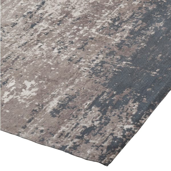 Large grey and beige area rug with a subtle woven pattern